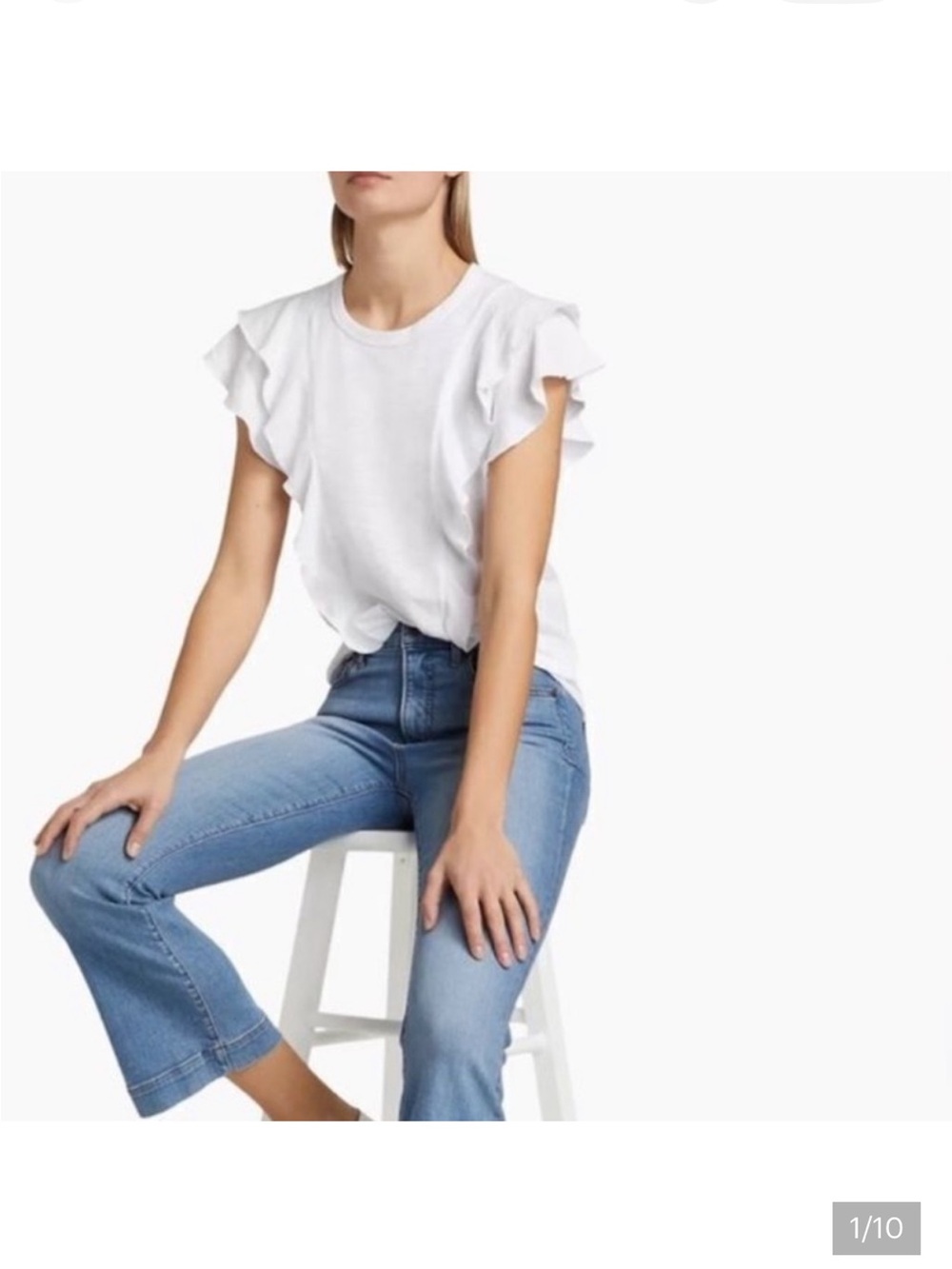 Veronica Beard White Ruffle Sleeve Cotton Tee